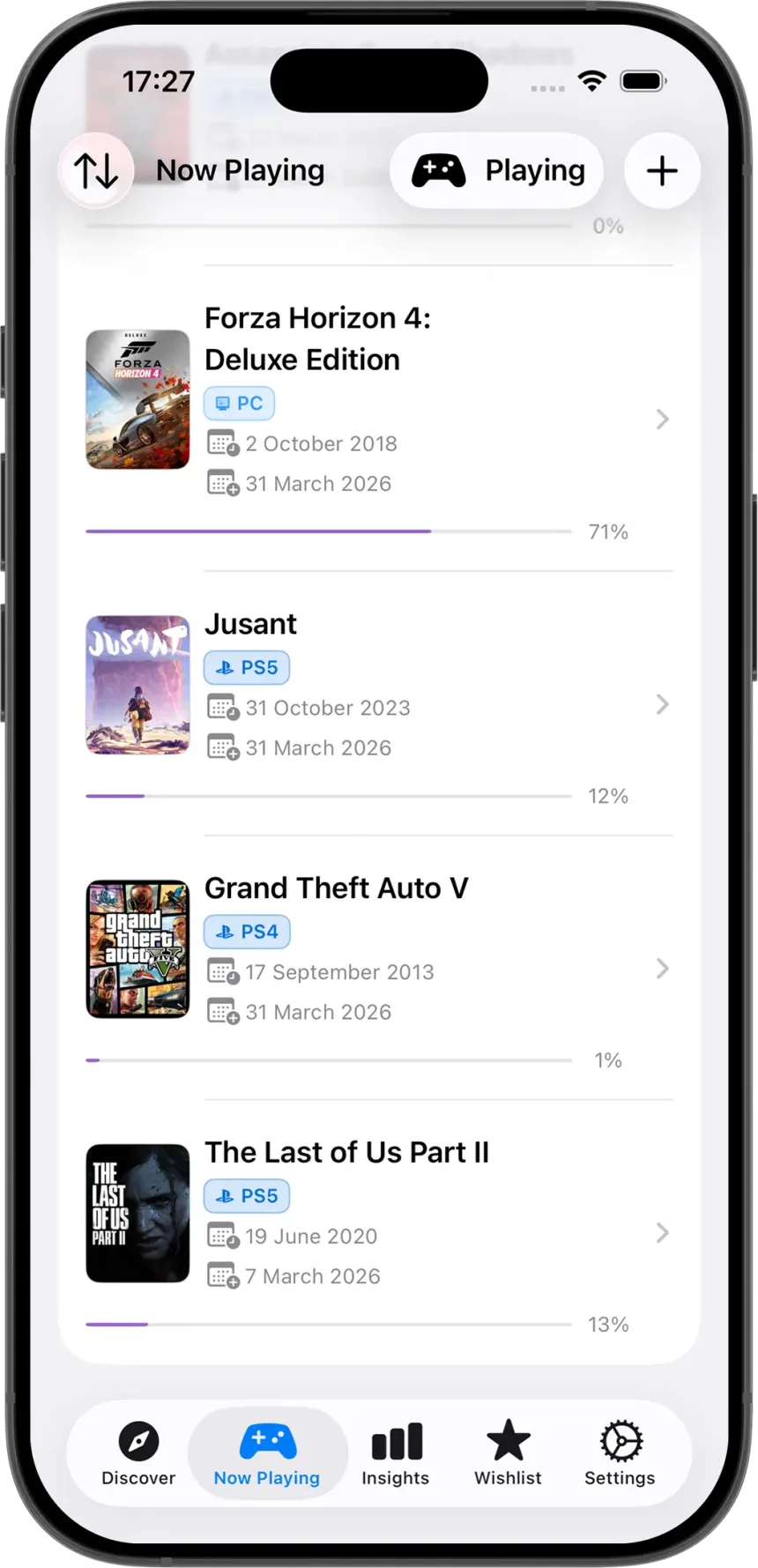 Now Playing games list from Video Game Tracker.