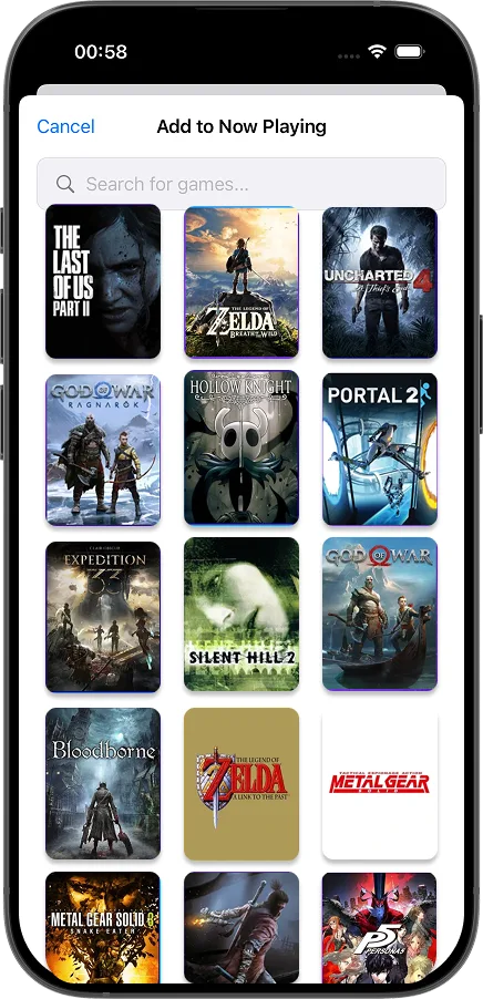 Video Game Tracker game search view.